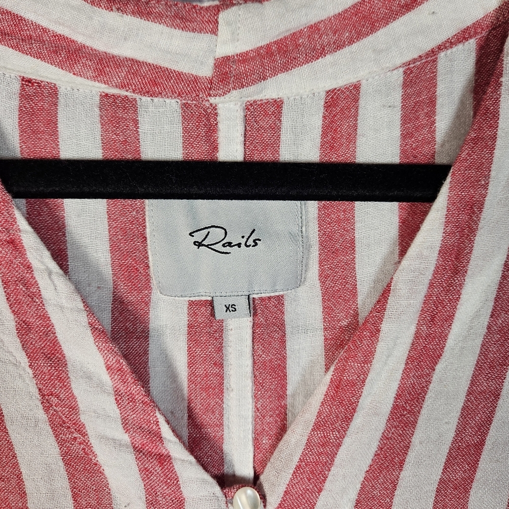 Rails Thea Carmine Stripe Button Up Tie Top - image 6